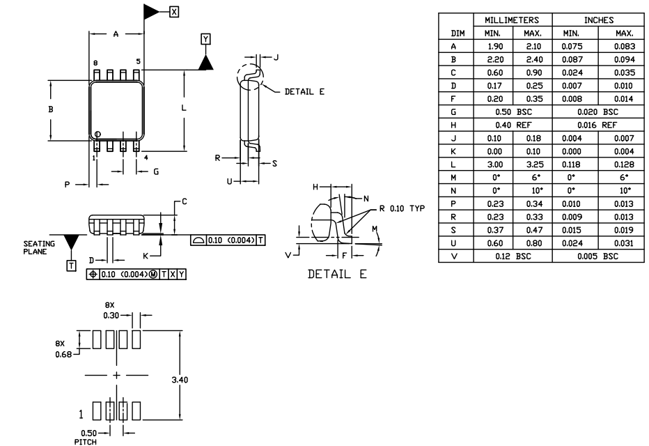 機械図面 - onsemi N24C08 EEPROMメモリ
